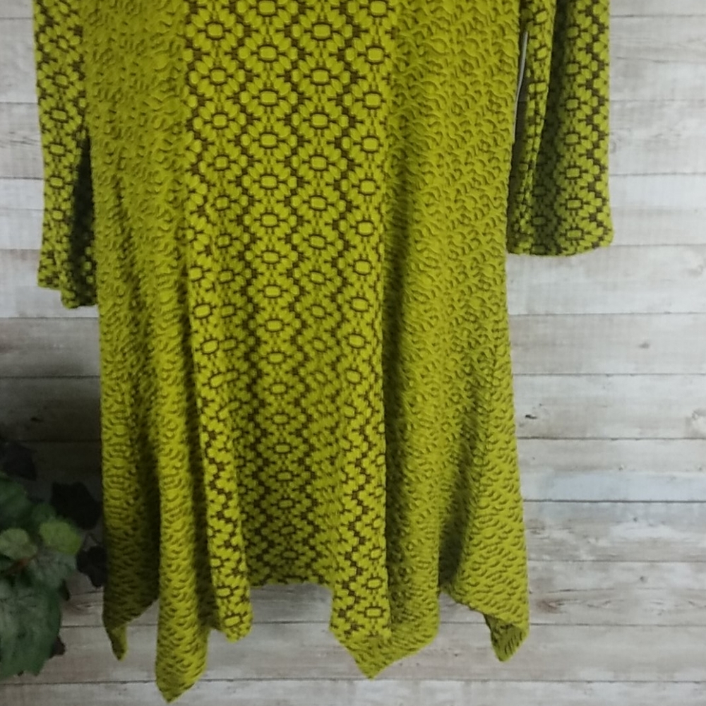 NWT, Peck and Peck Top, Chartreuse Boho Tunic or Dress Asymetrical Argyle, Sz L - Picture 7 of 11